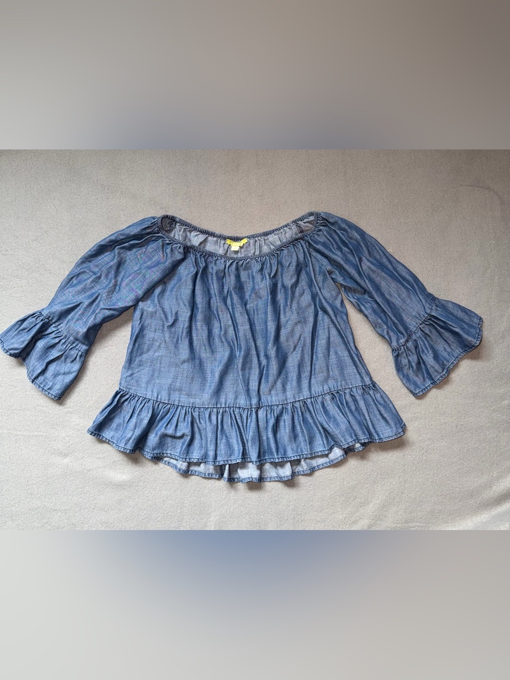 Gianni Bini Chambray Off-Shoulder Ruffle Hem Women's Top - Blue